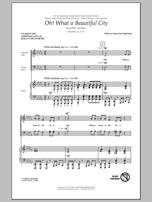 Rollo Dilworth Oh, What A Beautiful City Sheet Music Notes & Chords for TTBB - Download or Print PDF