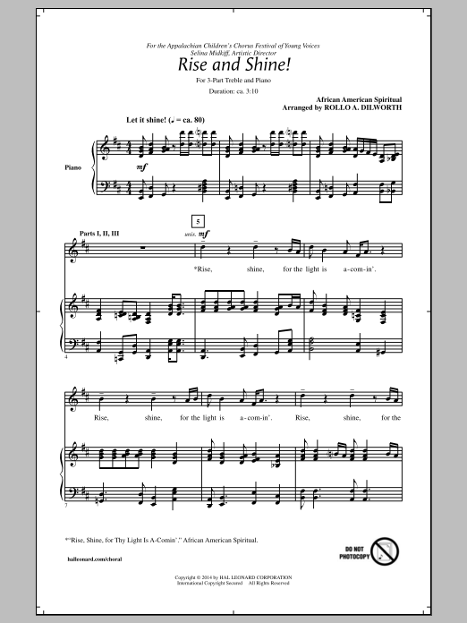 Rollo Dilworth 'Rise And Shine! Sheet Music Notes & Chords for 3-Part Treble - Download or Print PDF