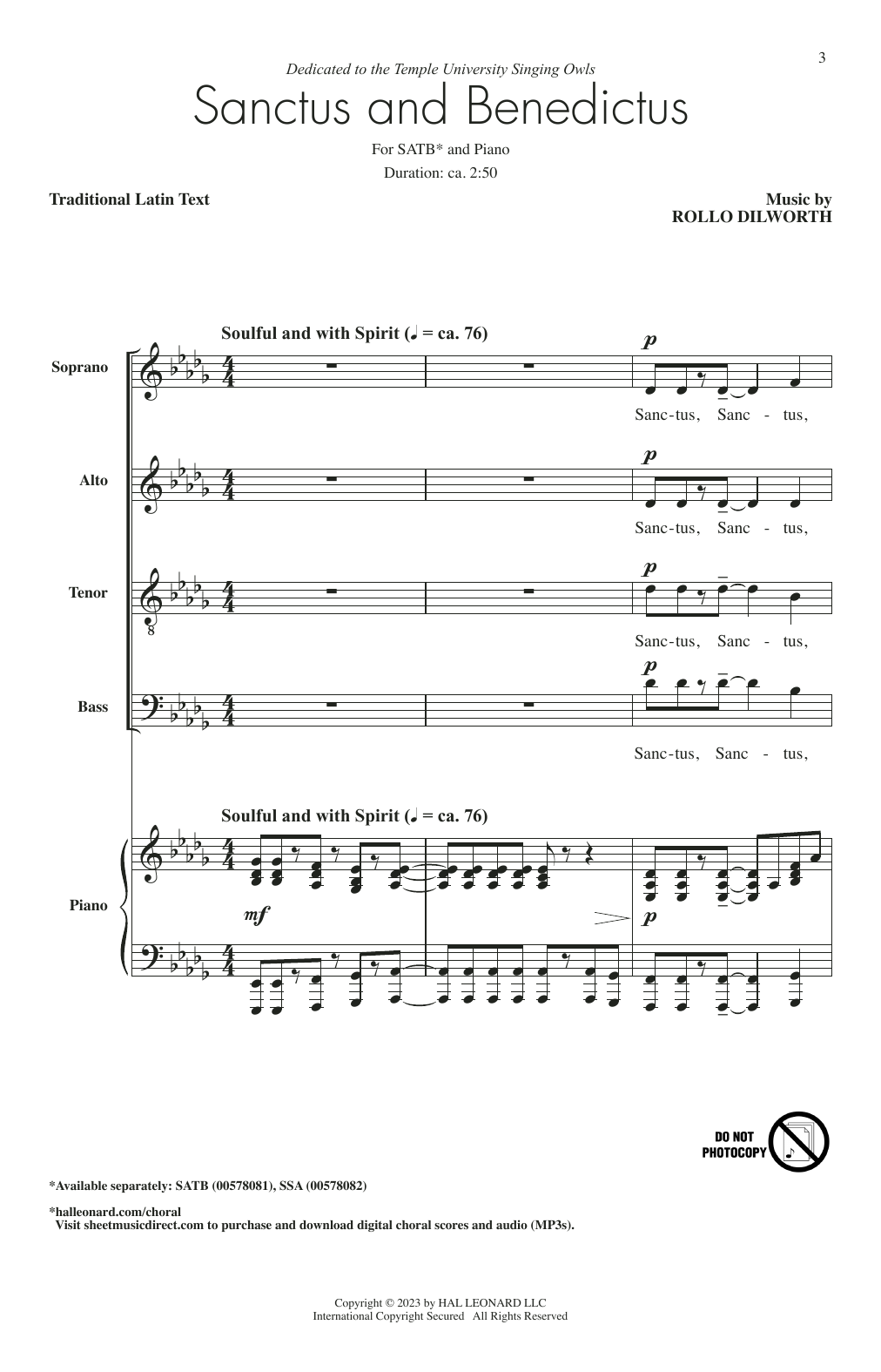 Rollo Dilworth Sanctus Sheet Music Notes & Chords for SATB Choir - Download or Print PDF