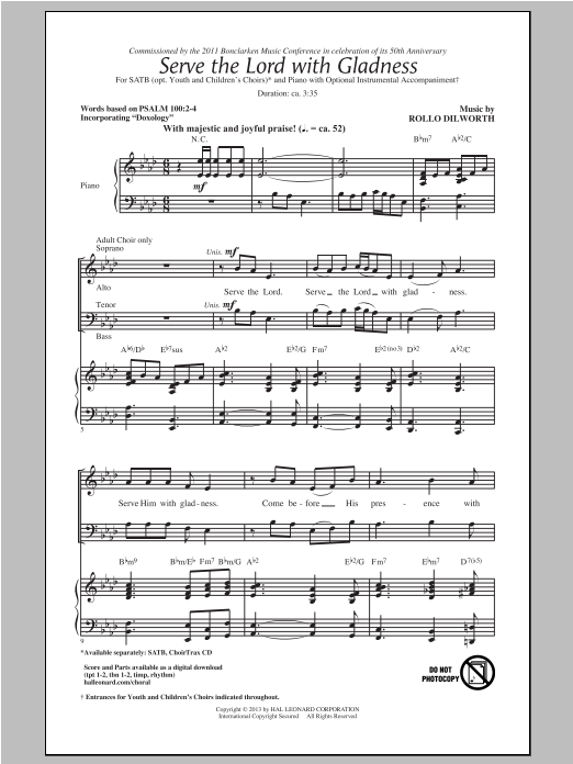 Rollo Dilworth Serve The Lord With Gladness Sheet Music Notes & Chords for SATB - Download or Print PDF