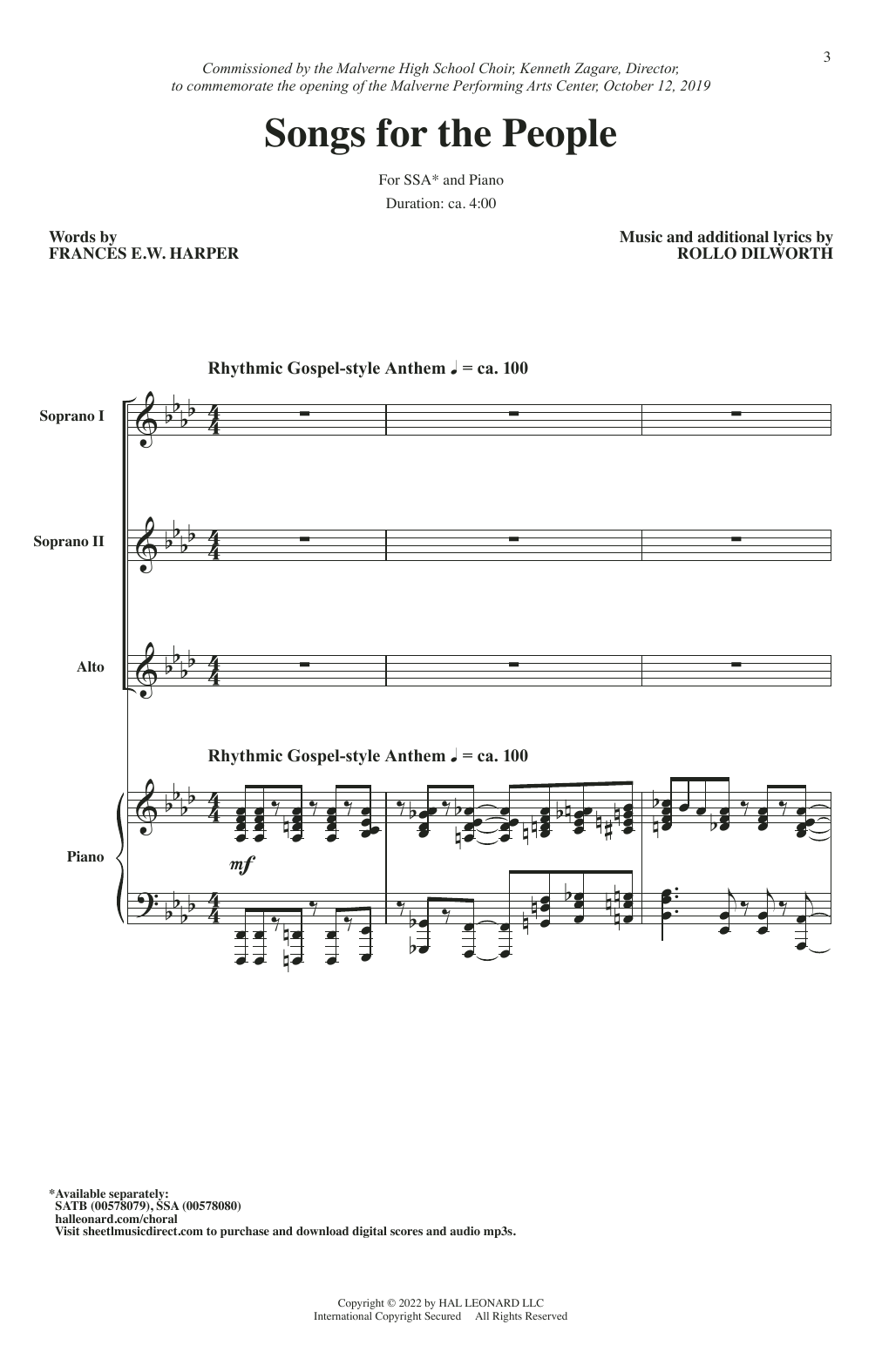 Rollo Dilworth Songs For The People Sheet Music Notes & Chords for SATB Choir - Download or Print PDF