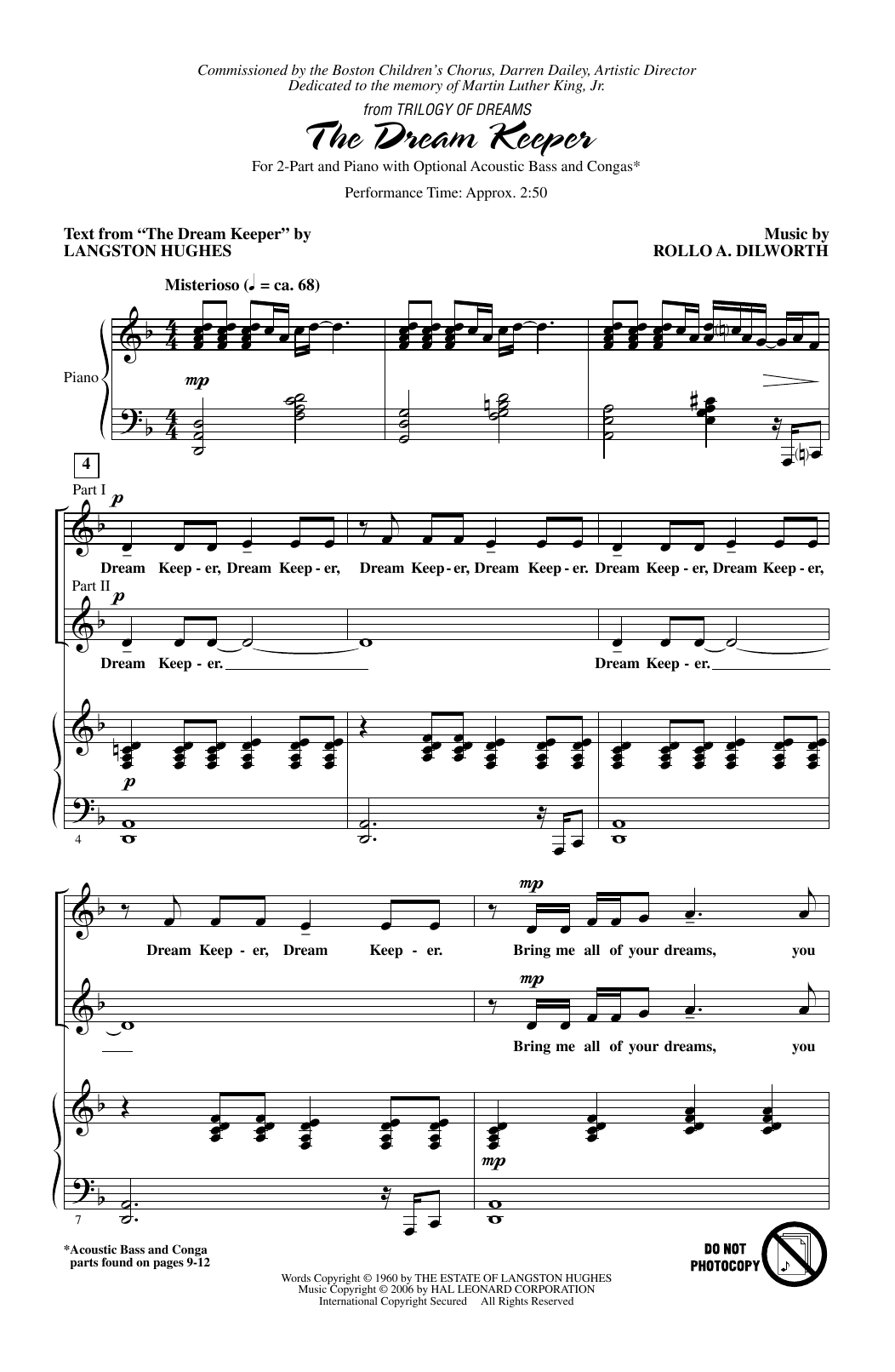 Rollo Dilworth The Dream Keeper Sheet Music Notes & Chords for 2-Part Choir - Download or Print PDF