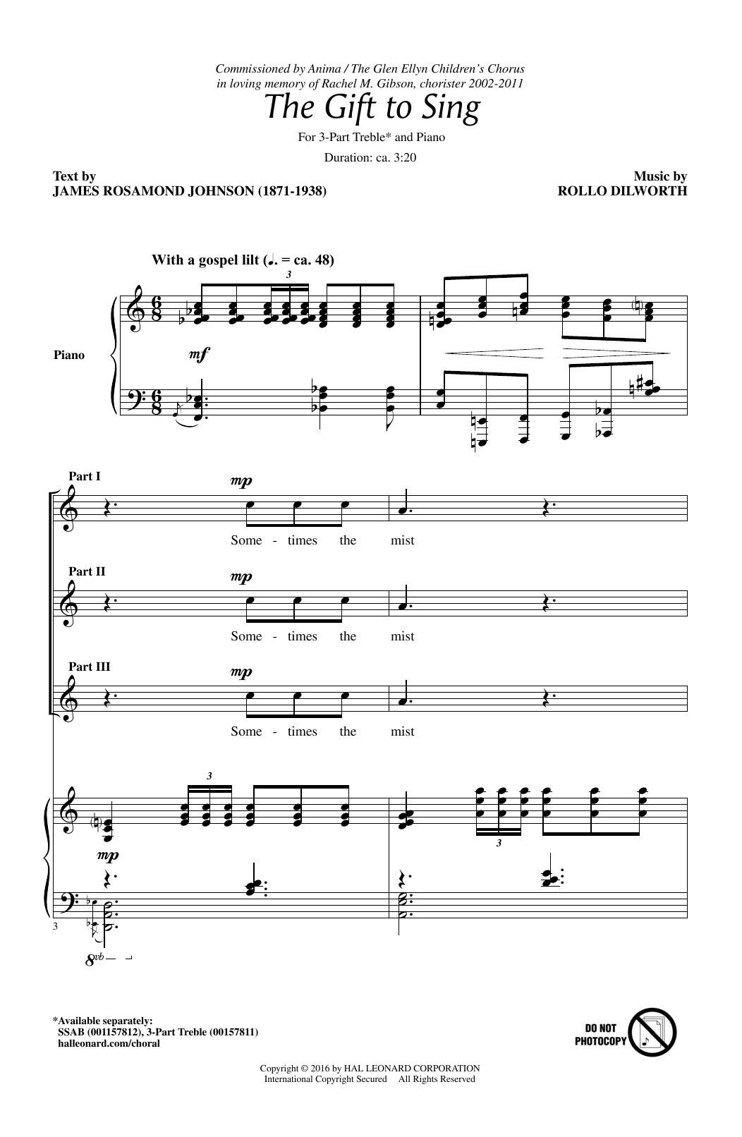 Rollo Dilworth The Gift To Sing Sheet Music Notes & Chords for 3-Part Treble - Download or Print PDF