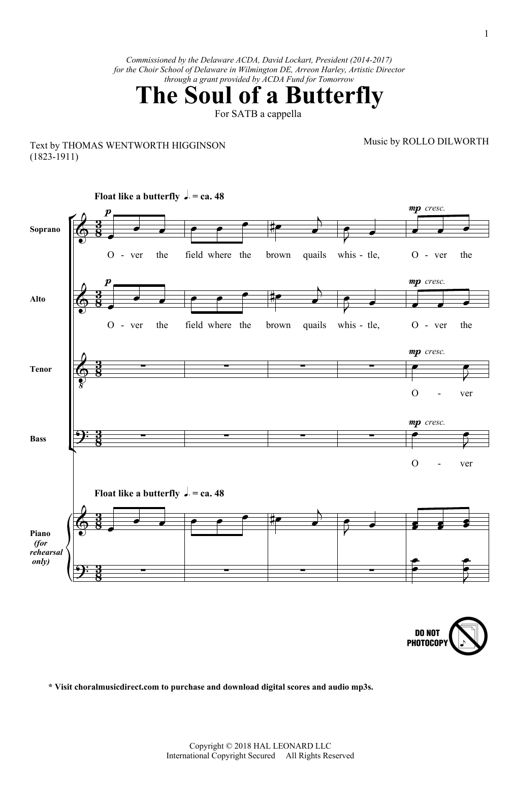 Rollo Dilworth The Soul Of A Butterfly Sheet Music Notes & Chords for SATB - Download or Print PDF