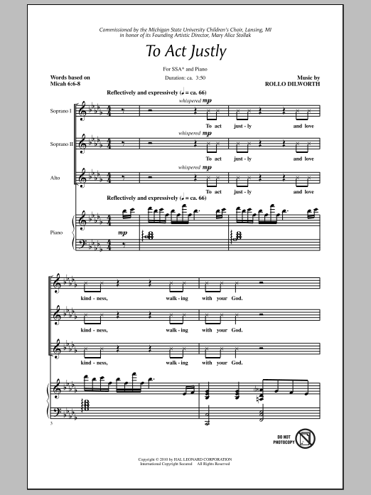 Rollo Dilworth To Act Justly Sheet Music Notes & Chords for SSA - Download or Print PDF