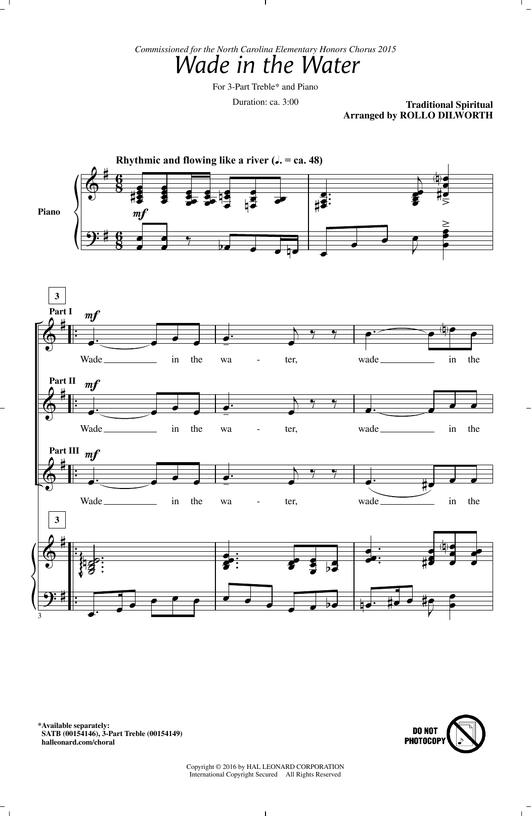Rollo Dilworth Wade In The Water Sheet Music Notes & Chords for 3-Part Treble - Download or Print PDF