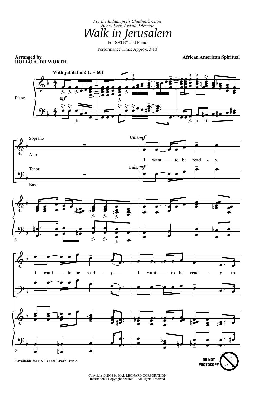 Rollo Dilworth Walk In Jerusalem Sheet Music Notes & Chords for SATB - Download or Print PDF