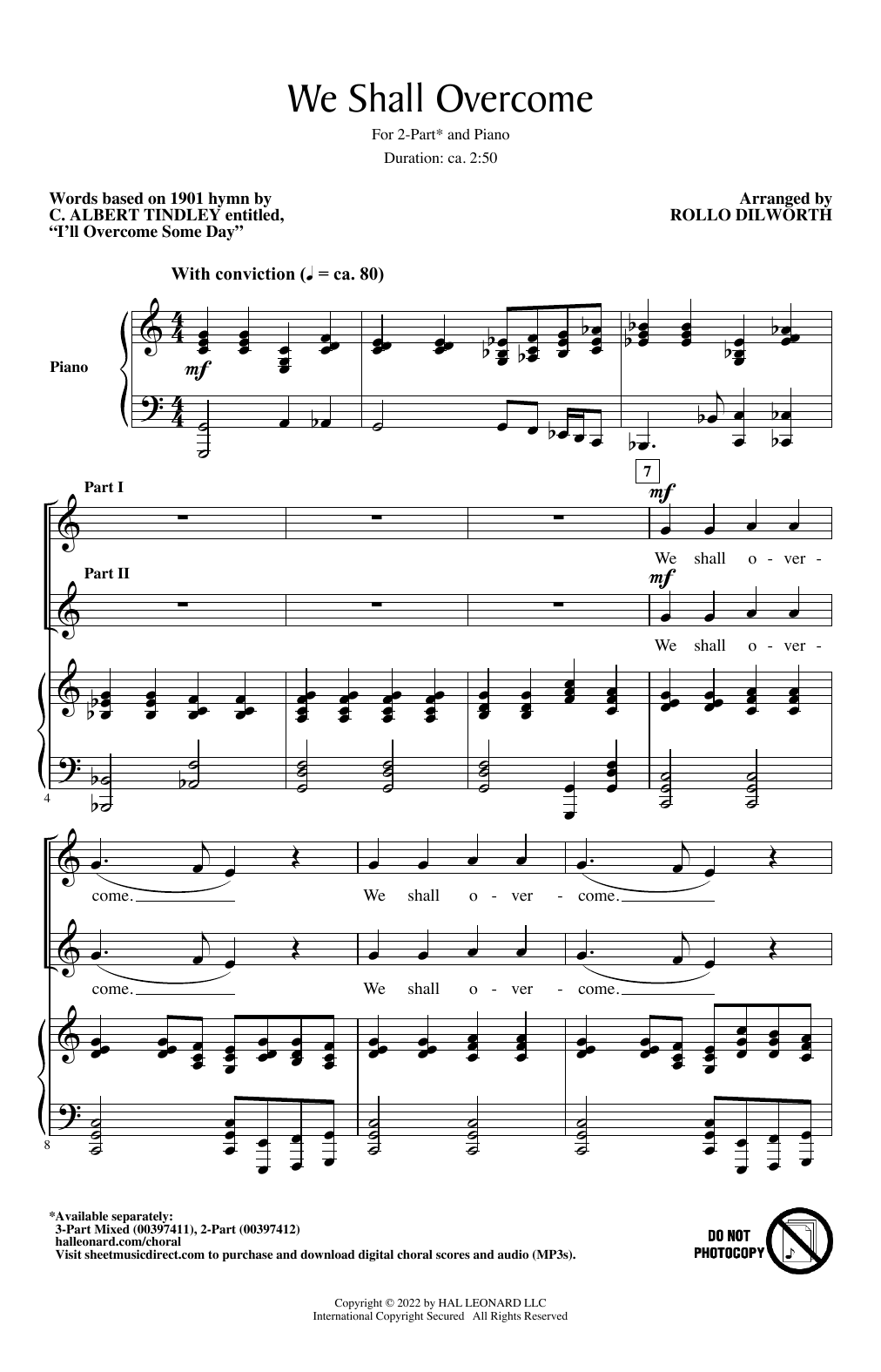 Rollo Dilworth We Shall Overcome Sheet Music Notes & Chords for 2-Part Choir - Download or Print PDF