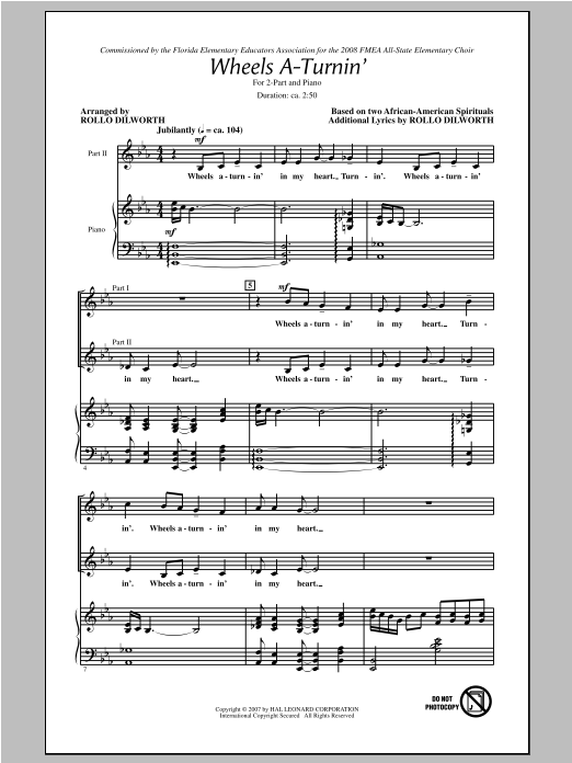 Rollo Dilworth Wheels A-Turnin' Sheet Music Notes & Chords for 2-Part Choir - Download or Print PDF