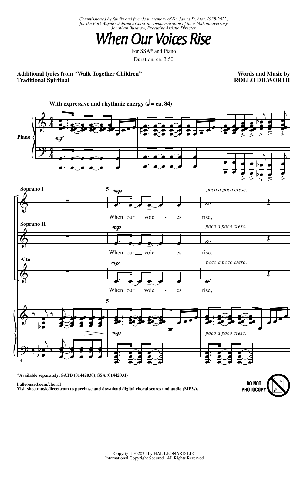 Rollo Dilworth When Our Voices Rise Sheet Music Notes & Chords for SSA Choir - Download or Print PDF