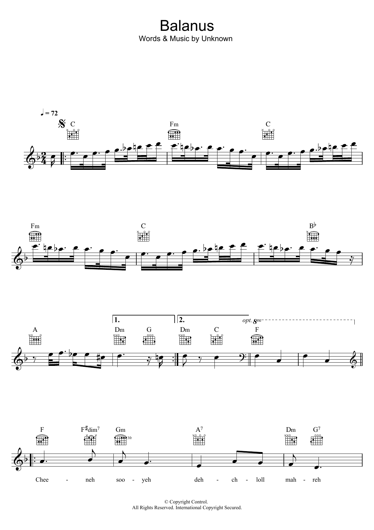 Romica Puceanu Balanus Sheet Music Notes & Chords for Melody Line, Lyrics & Chords - Download or Print PDF