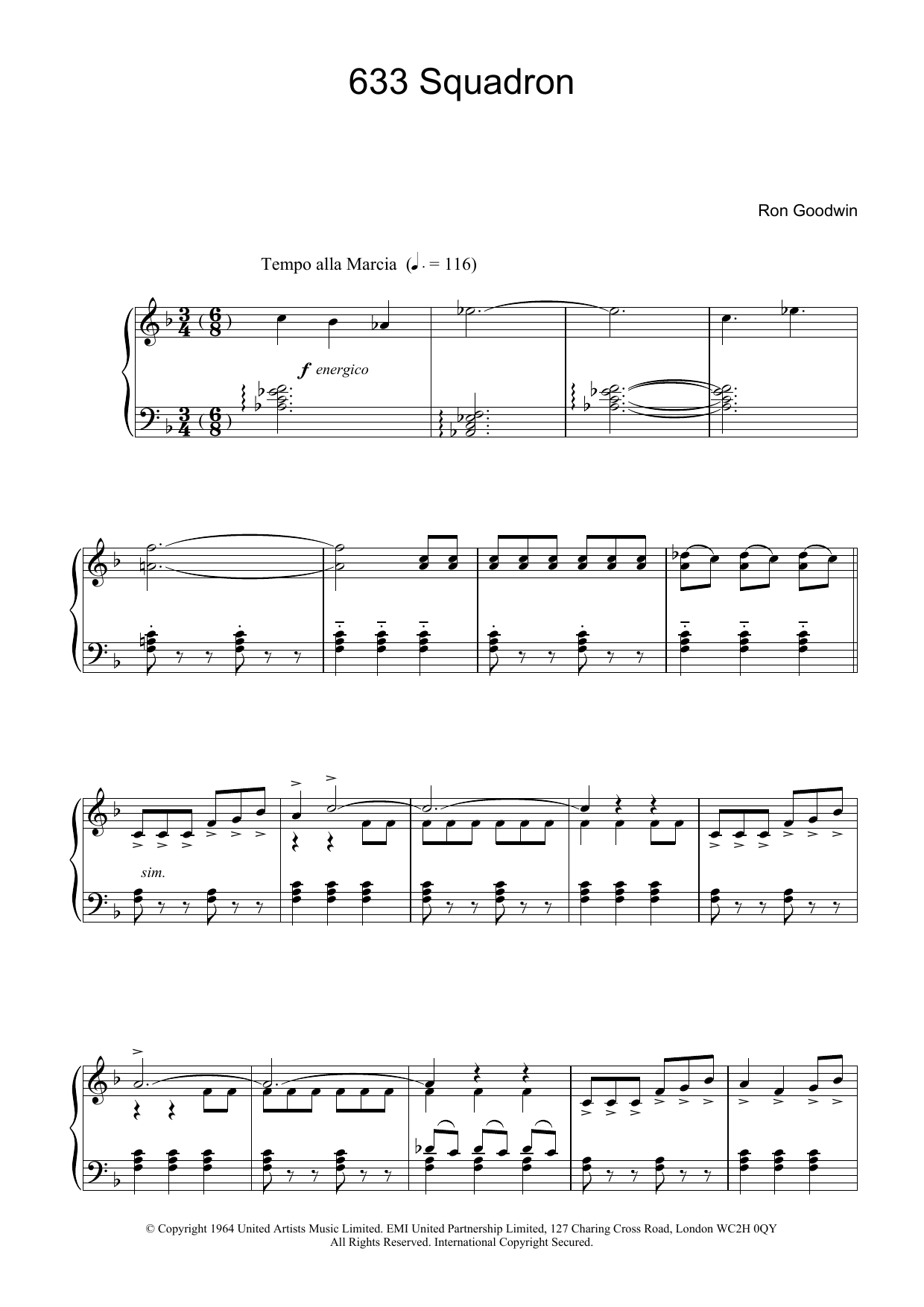 Ron Goodwin 633 Squadron Sheet Music Notes & Chords for Piano - Download or Print PDF