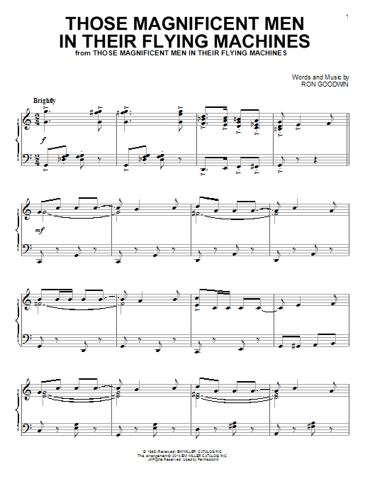 Ron Goodwin Those Magnificent Men In Their Flying Machines Sheet Music Notes & Chords for Piano - Download or Print PDF