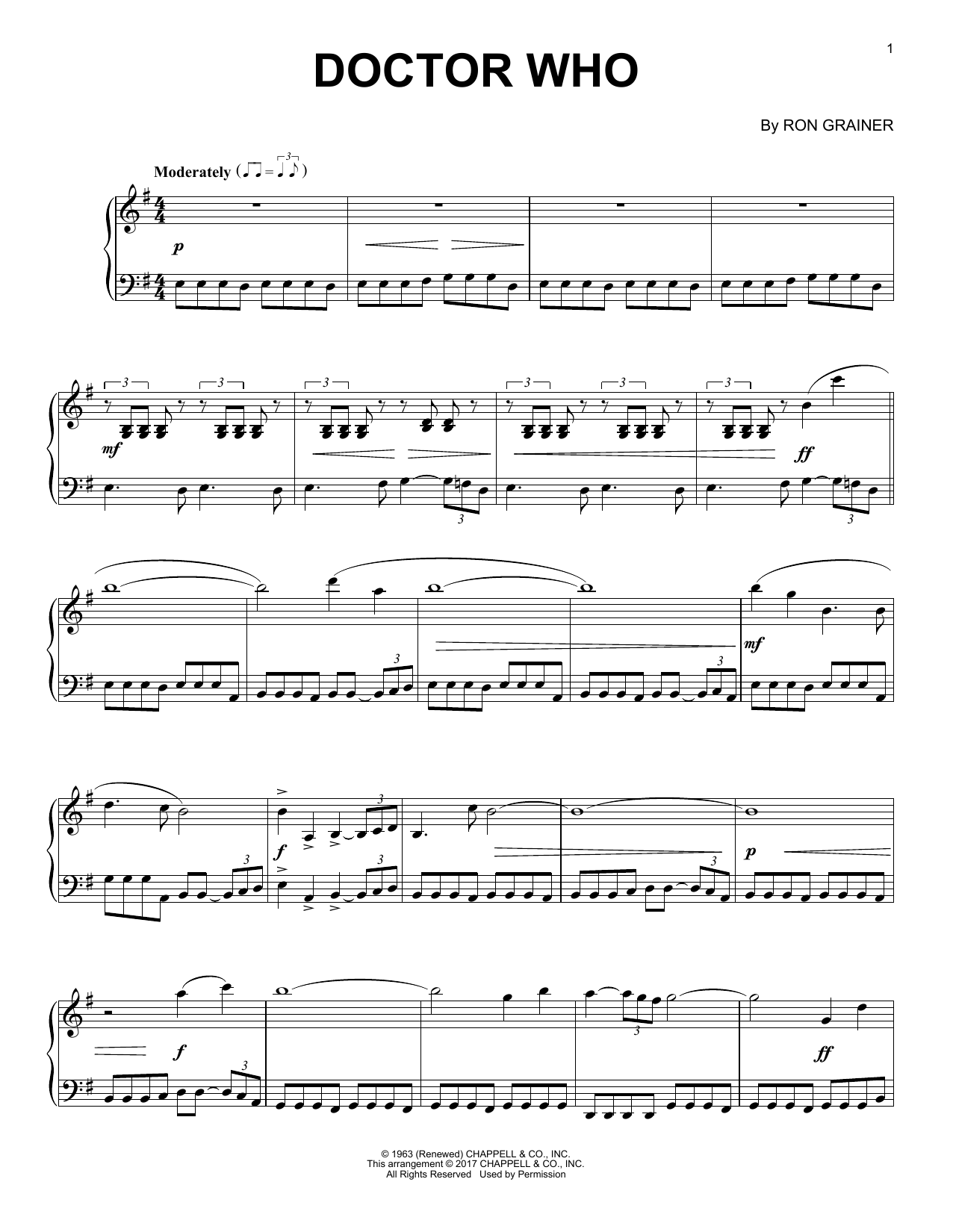 Ron Grainer Doctor Who Sheet Music Notes & Chords for Piano Solo - Download or Print PDF
