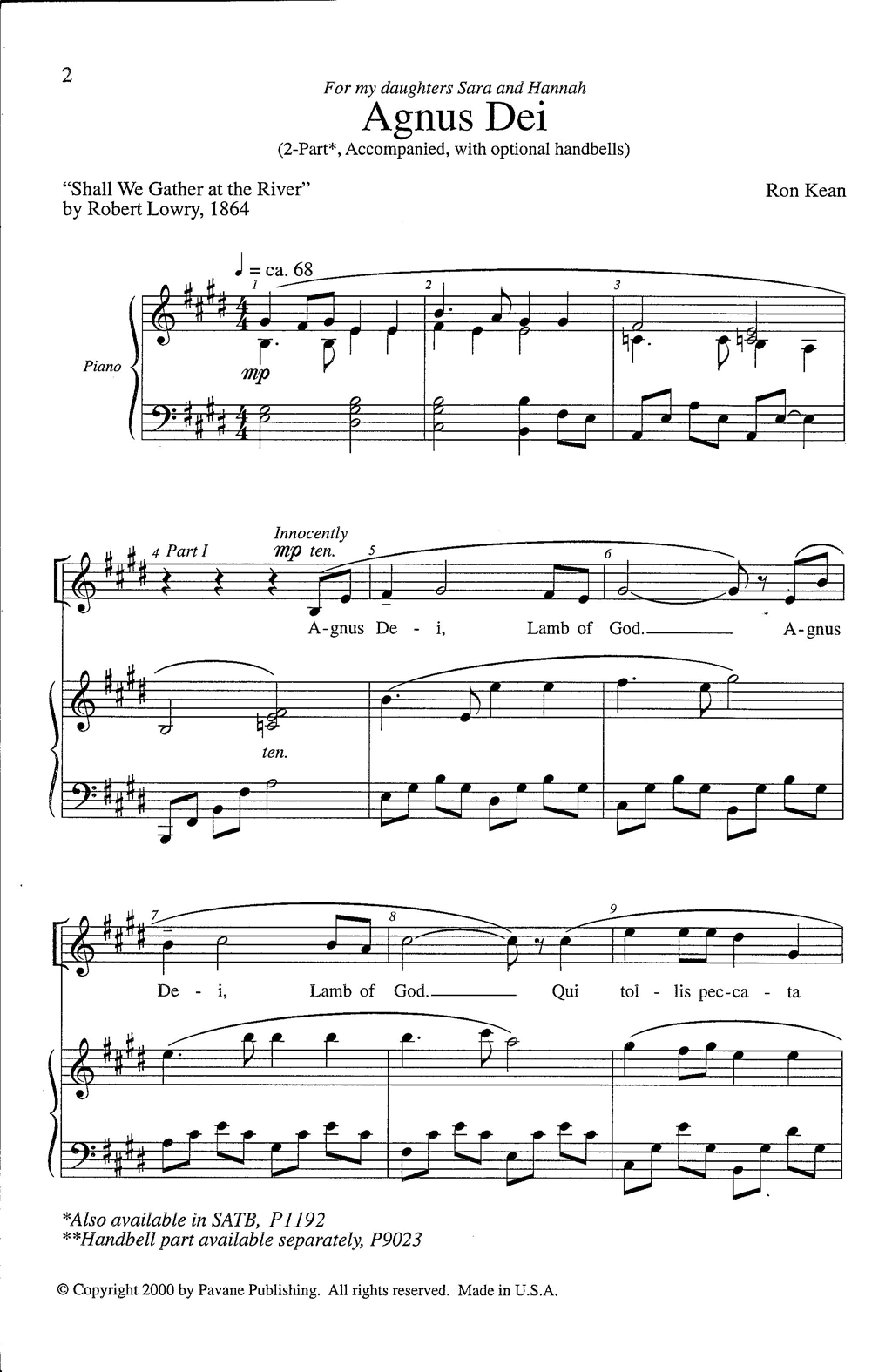 Ron Kean Agnus Dei Sheet Music Notes & Chords for 2-Part Choir - Download or Print PDF