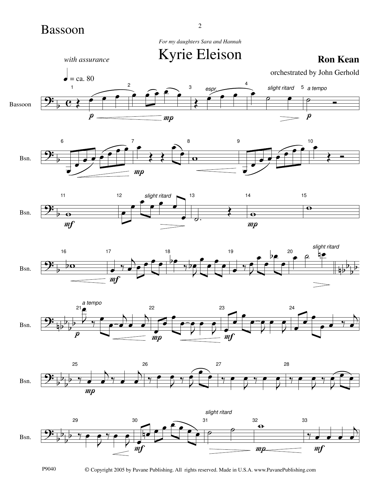 Ron Kean American Mass (Chamber Orchestra) (arr. John Gerhold) - Bassoon Sheet Music Notes & Chords for Choir Instrumental Pak - Download or Print PDF