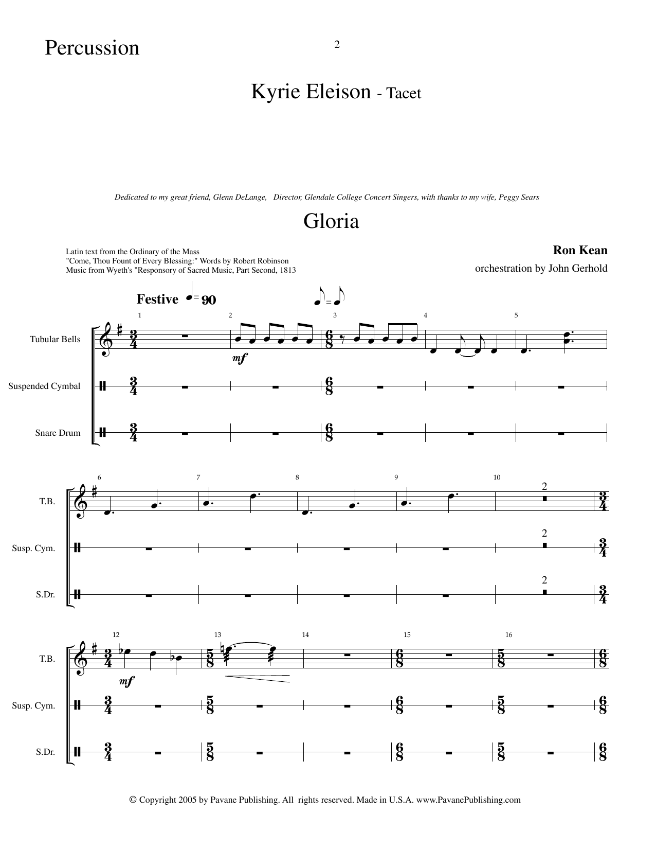 Ron Kean American Mass (Chamber Orchestra) (arr. John Gerhold) - Percussion Sheet Music Notes & Chords for Choir Instrumental Pak - Download or Print PDF