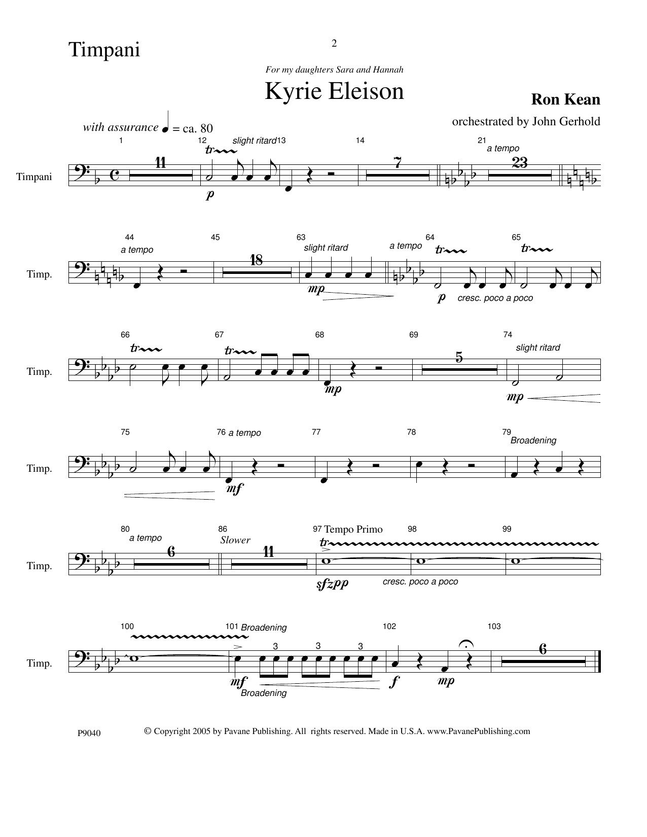 Ron Kean American Mass (Chamber Orchestra) (arr. John Gerhold) - Timpani Sheet Music Notes & Chords for Choir Instrumental Pak - Download or Print PDF