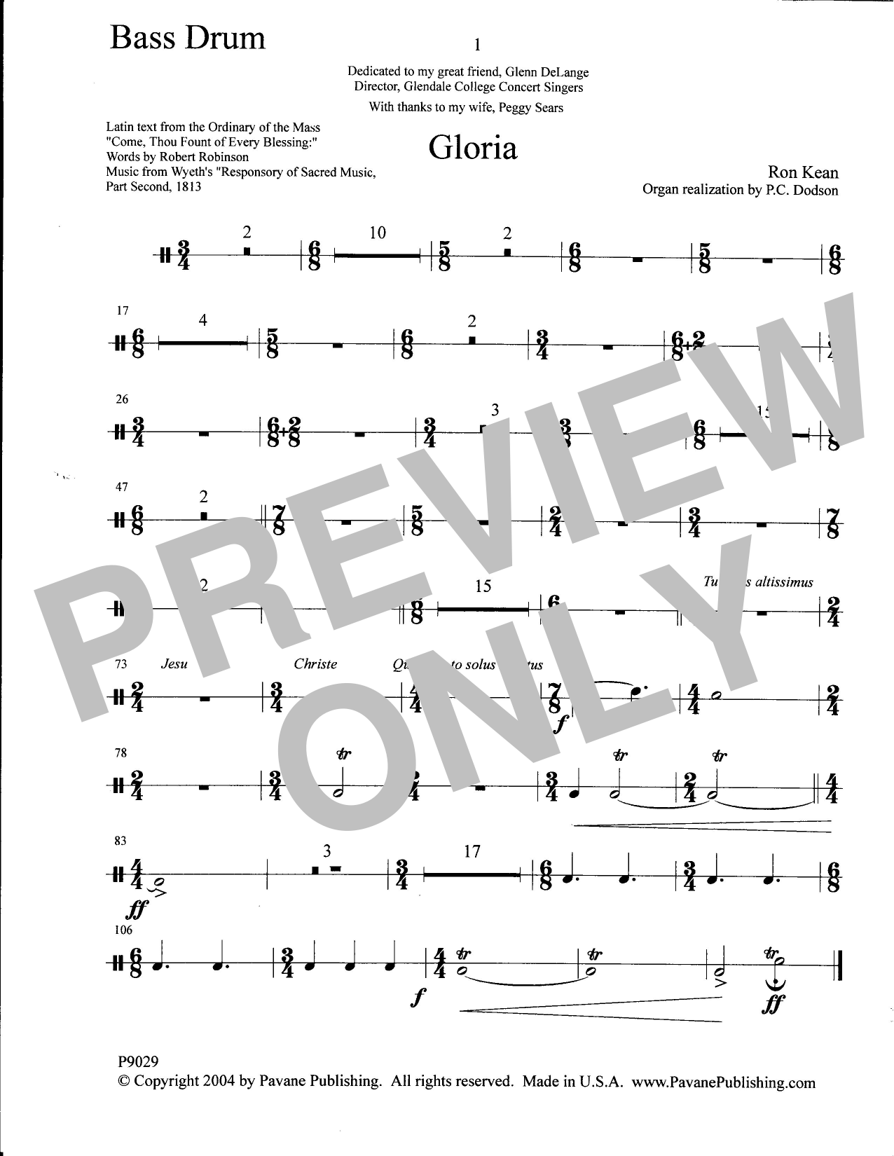 Ron Kean Gloria - Bass Drum Sheet Music Notes & Chords for Choir Instrumental Pak - Download or Print PDF