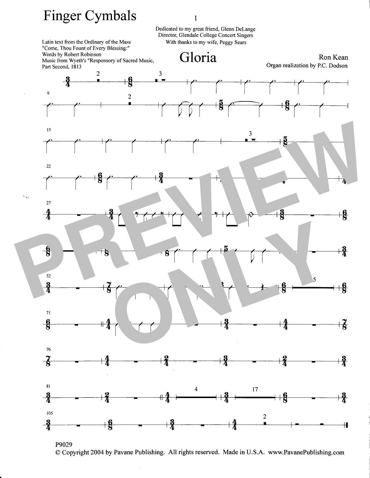 Ron Kean Gloria - Finger Cymbals Sheet Music Notes & Chords for Choir Instrumental Pak - Download or Print PDF