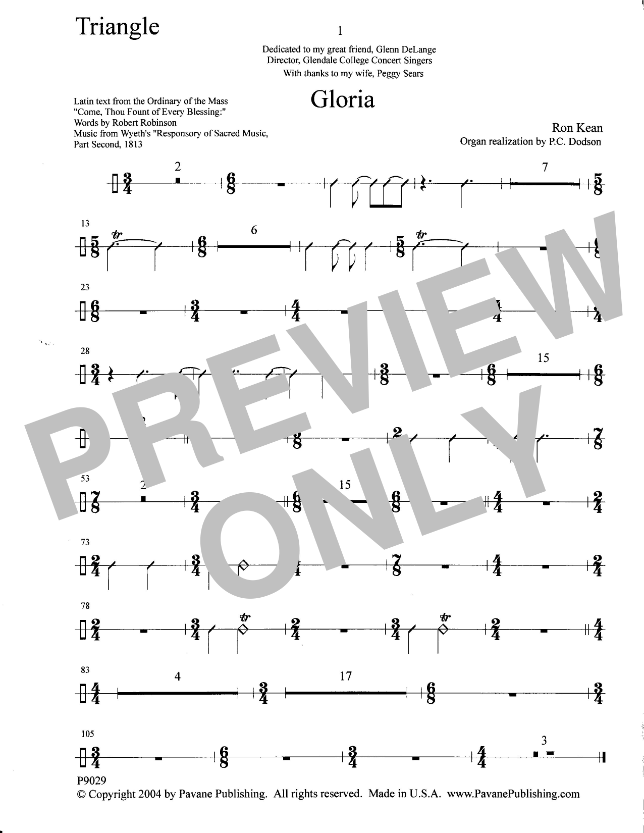 Ron Kean Gloria - Triangle Sheet Music Notes & Chords for Choir Instrumental Pak - Download or Print PDF