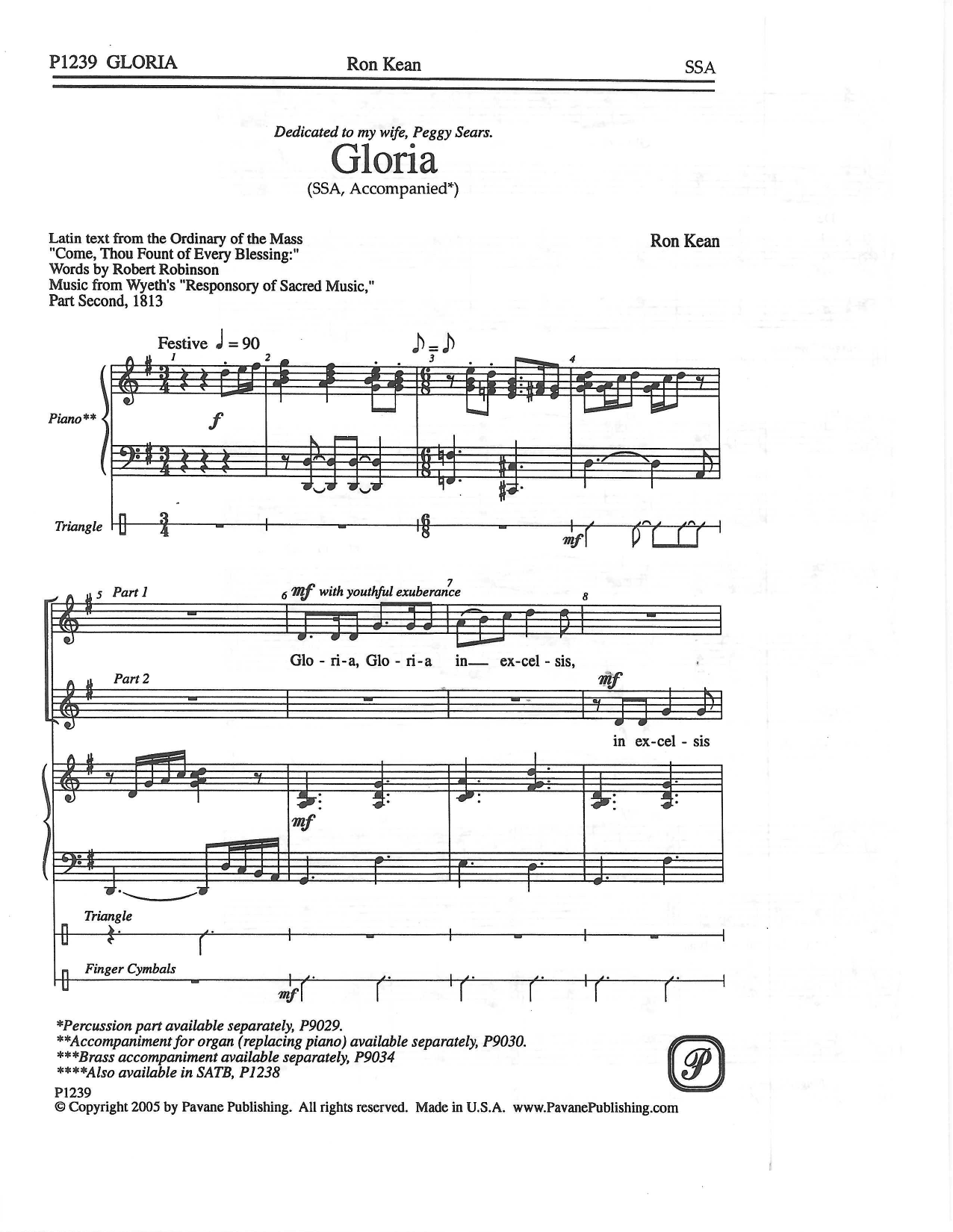 Ron Kean Gloria Sheet Music Notes & Chords for SSA Choir - Download or Print PDF