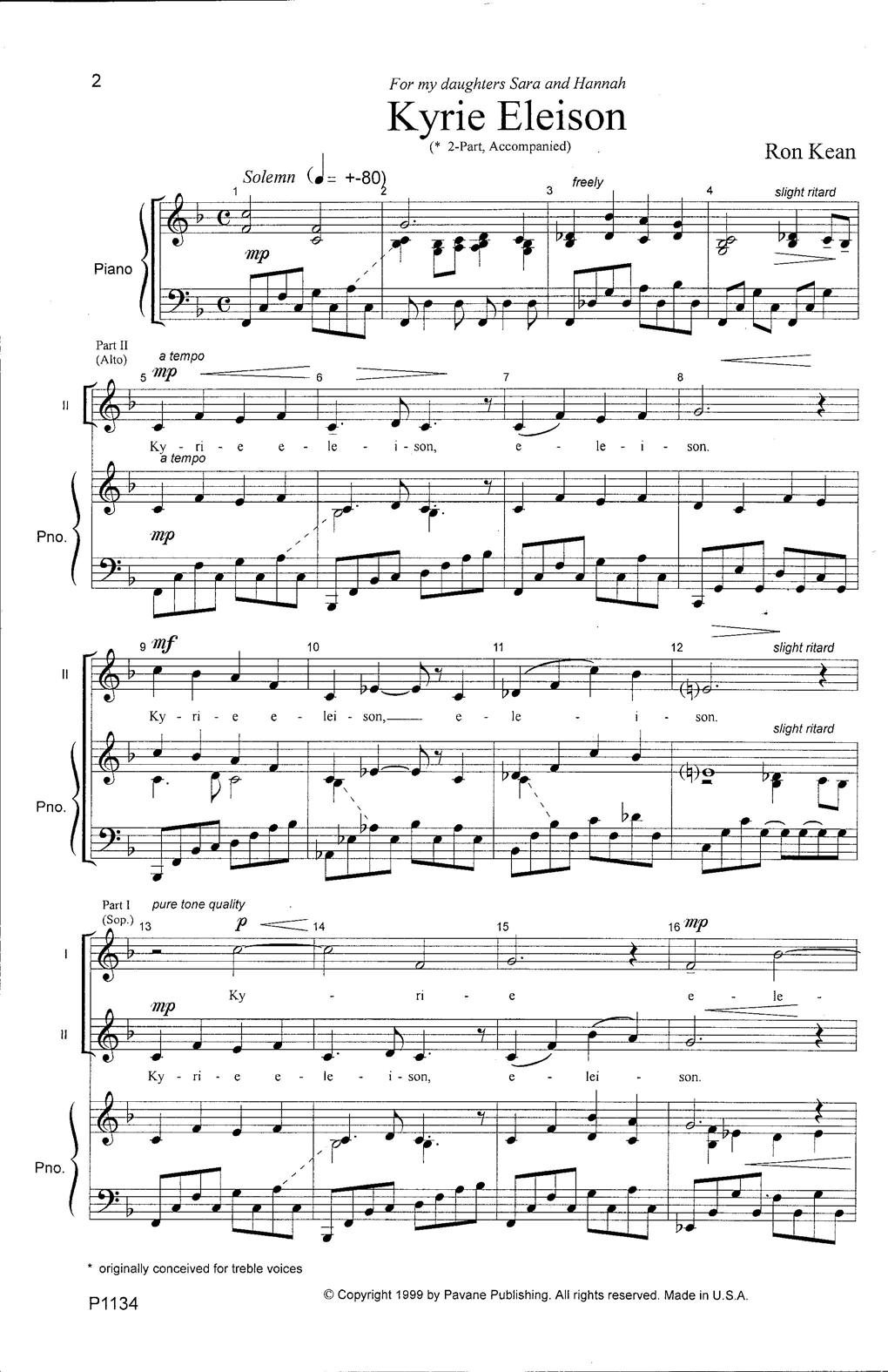 Ron Kean Kyrie Eleison Sheet Music Notes & Chords for 2-Part Choir - Download or Print PDF
