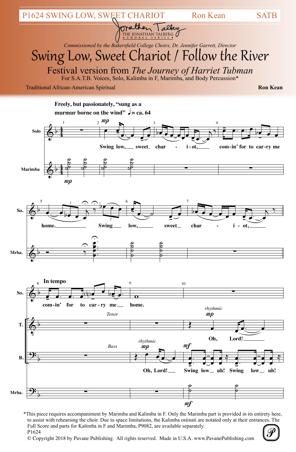 Ron Kean Sing Low, Sweet Chariot / Follow The River Sheet Music Notes & Chords for SATB Choir - Download or Print PDF