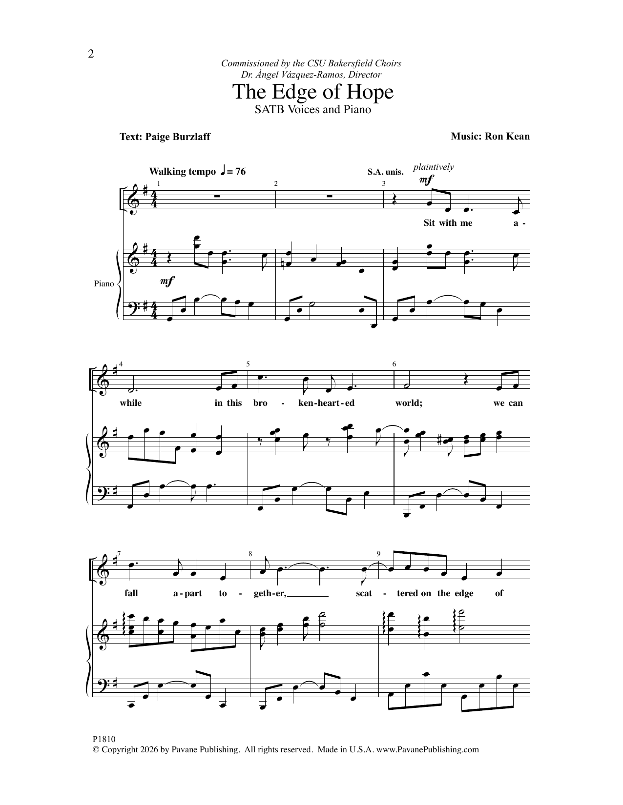 Ron Kean The Edge Of Hope Sheet Music Notes & Chords for SATB Choir - Download or Print PDF