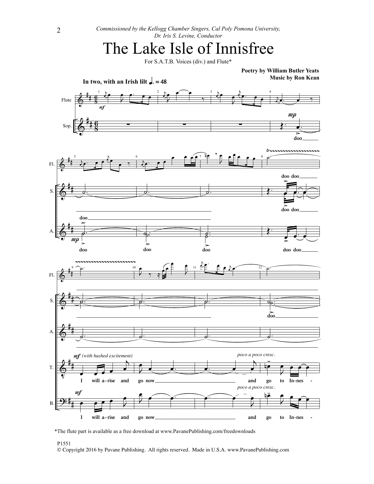 Ron Kean The Lake Isle of Innisfree Sheet Music Notes & Chords for Choral - Download or Print PDF