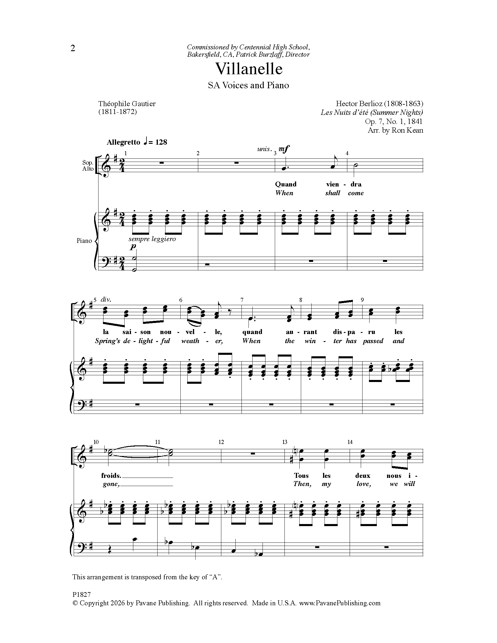 Ron Kean Villanelle Sheet Music Notes & Chords for 2-Part Choir - Download or Print PDF