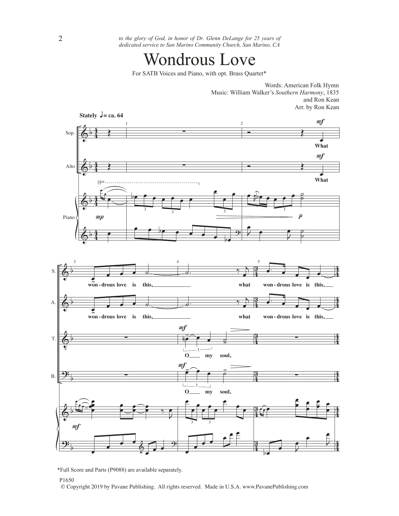 Ron Kean Wondrous Love Sheet Music Notes & Chords for SATB Choir - Download or Print PDF