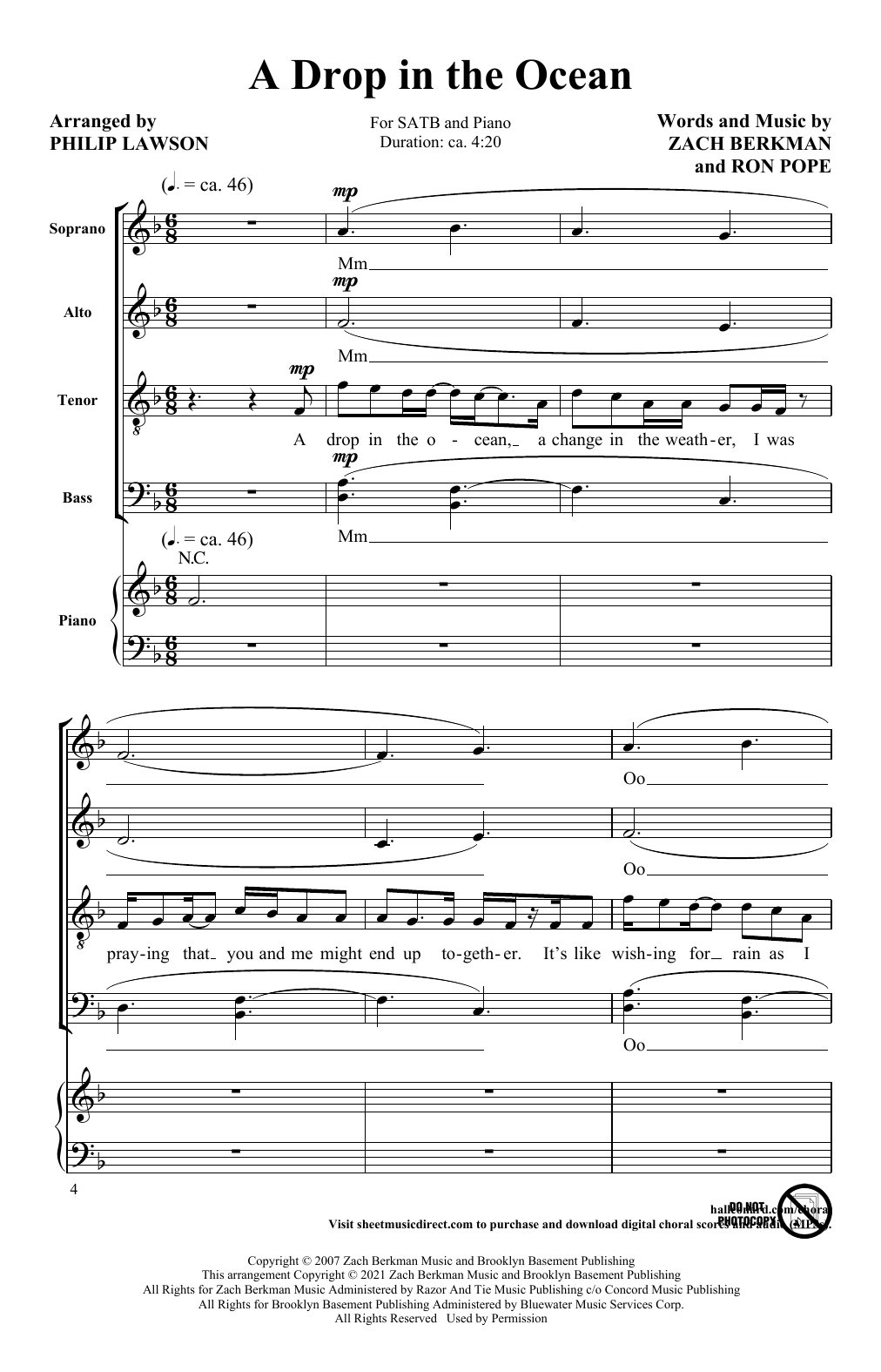 Ron Pope A Drop In The Ocean (arr. Phillip Lawson) Sheet Music Notes & Chords for SATB Choir - Download or Print PDF