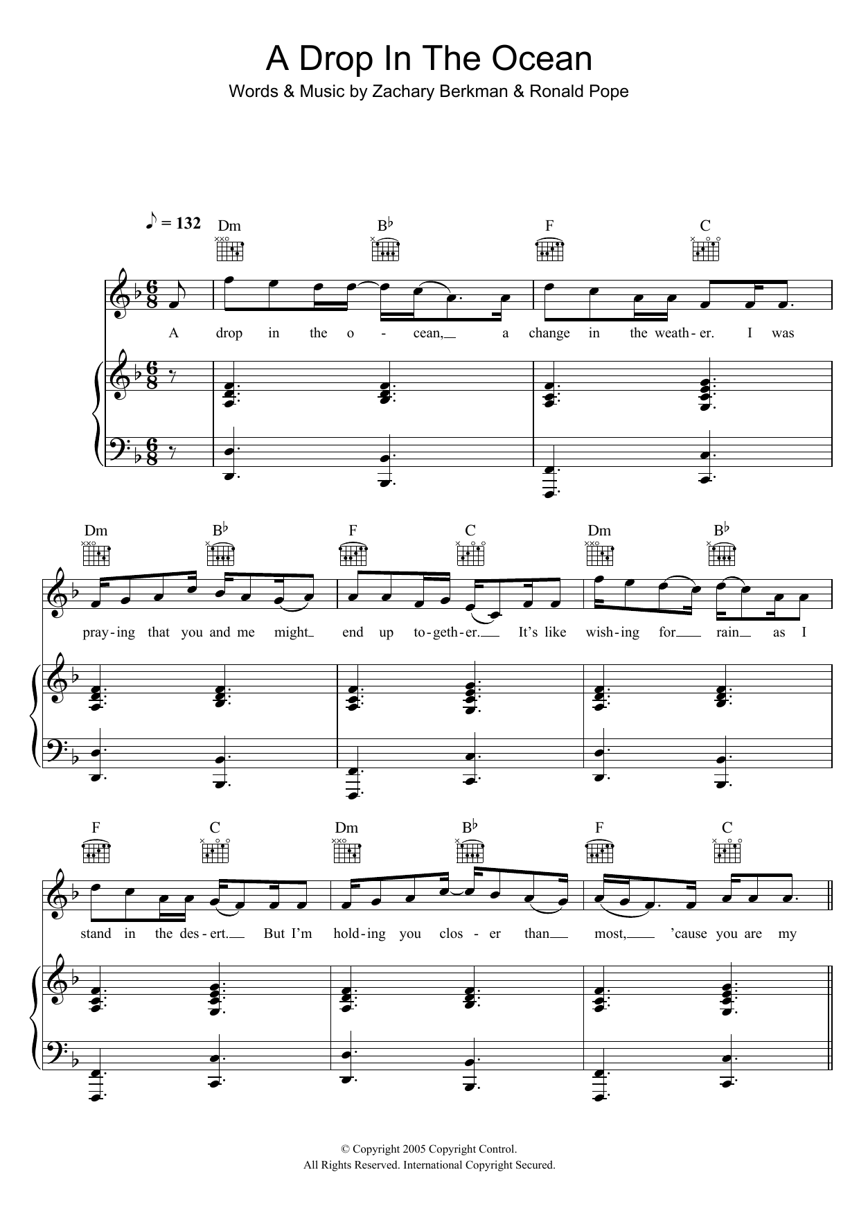 Ron Pope A Drop In The Ocean Sheet Music Notes & Chords for Piano, Vocal & Guitar - Download or Print PDF