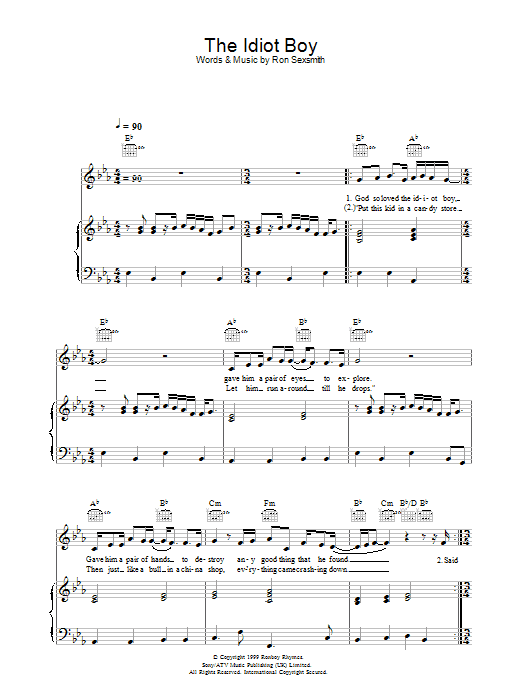 Ron Sexsmith The Idiot Boy Sheet Music Notes & Chords for Piano, Vocal & Guitar - Download or Print PDF