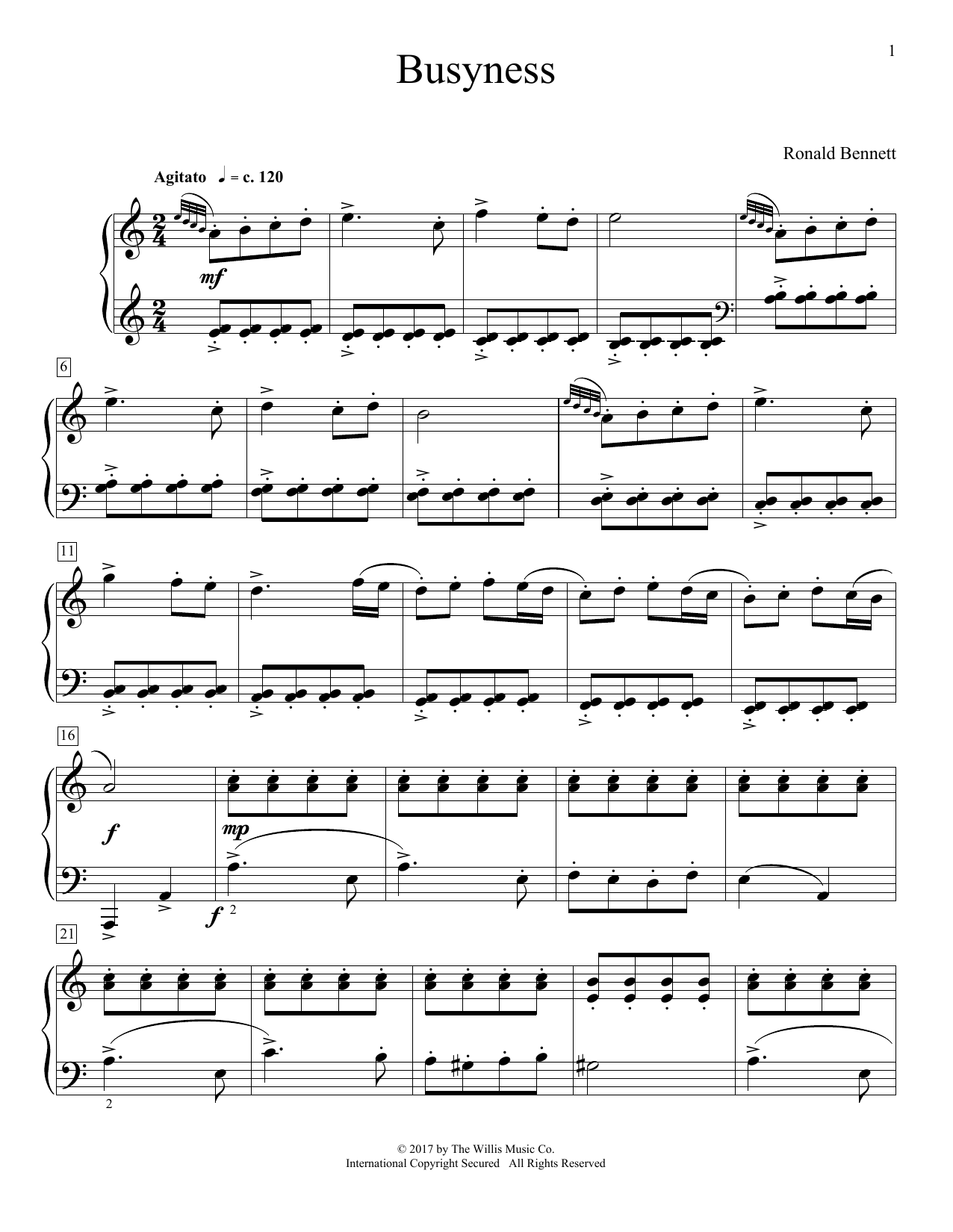 Ronald Bennett Busyness Sheet Music Notes & Chords for Educational Piano - Download or Print PDF
