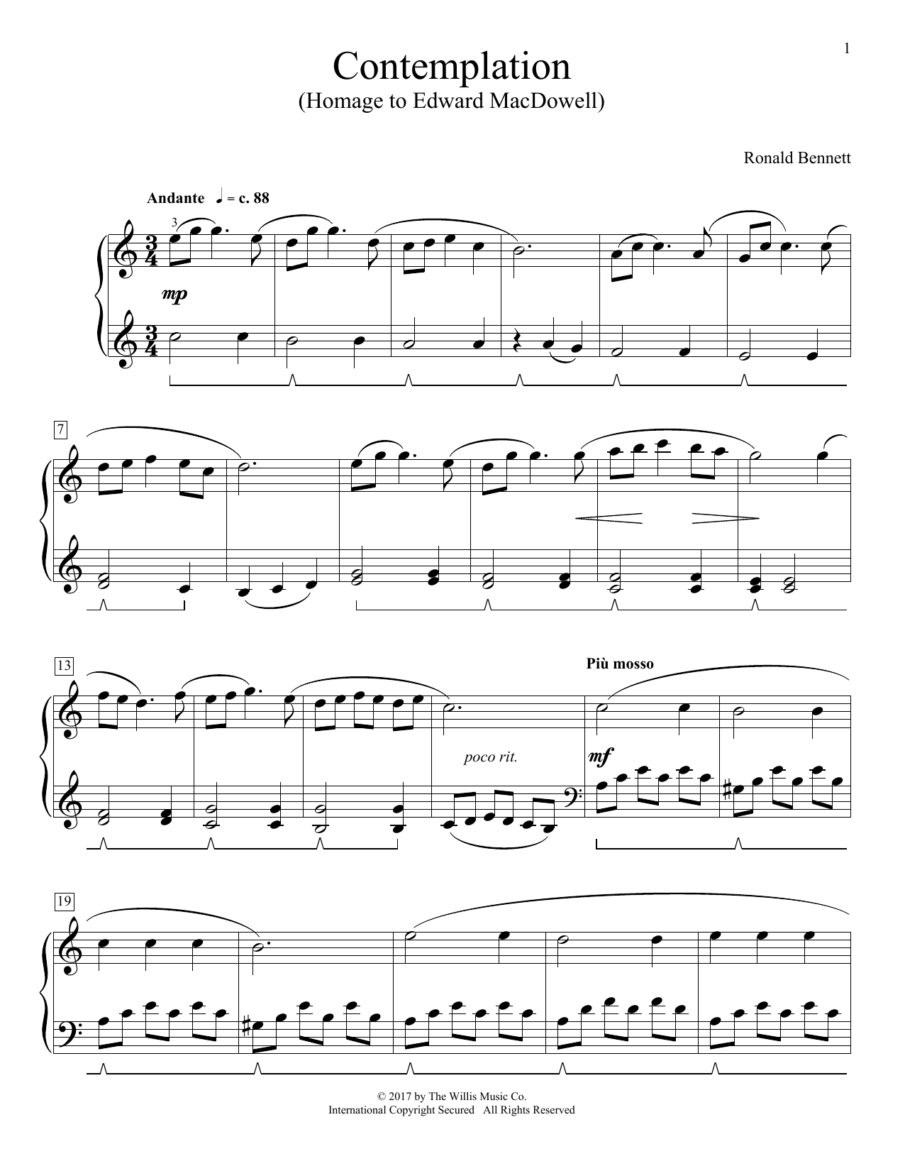 Ronald Bennett Contemplation (Homage To Edward MacDowell) Sheet Music Notes & Chords for Educational Piano - Download or Print PDF