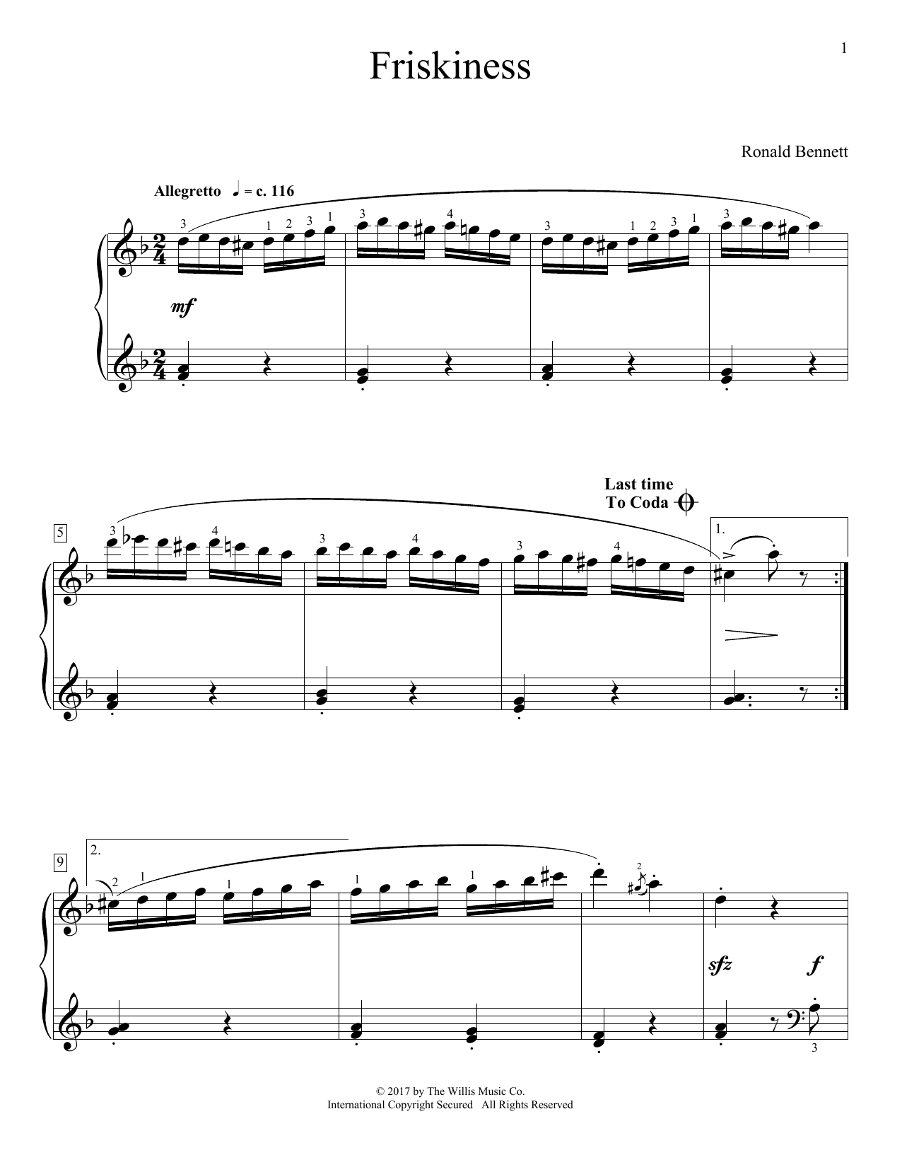 Ronald Bennett Friskiness Sheet Music Notes & Chords for Educational Piano - Download or Print PDF