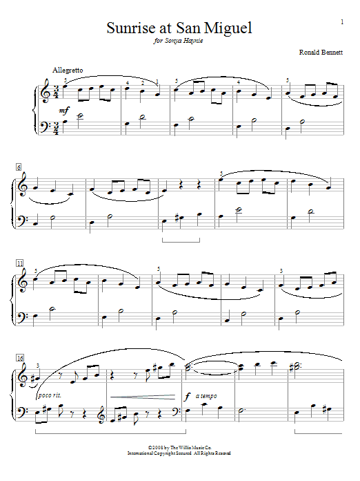 Ronald Bennett Sunrise At San Miguel Sheet Music Notes & Chords for Educational Piano - Download or Print PDF