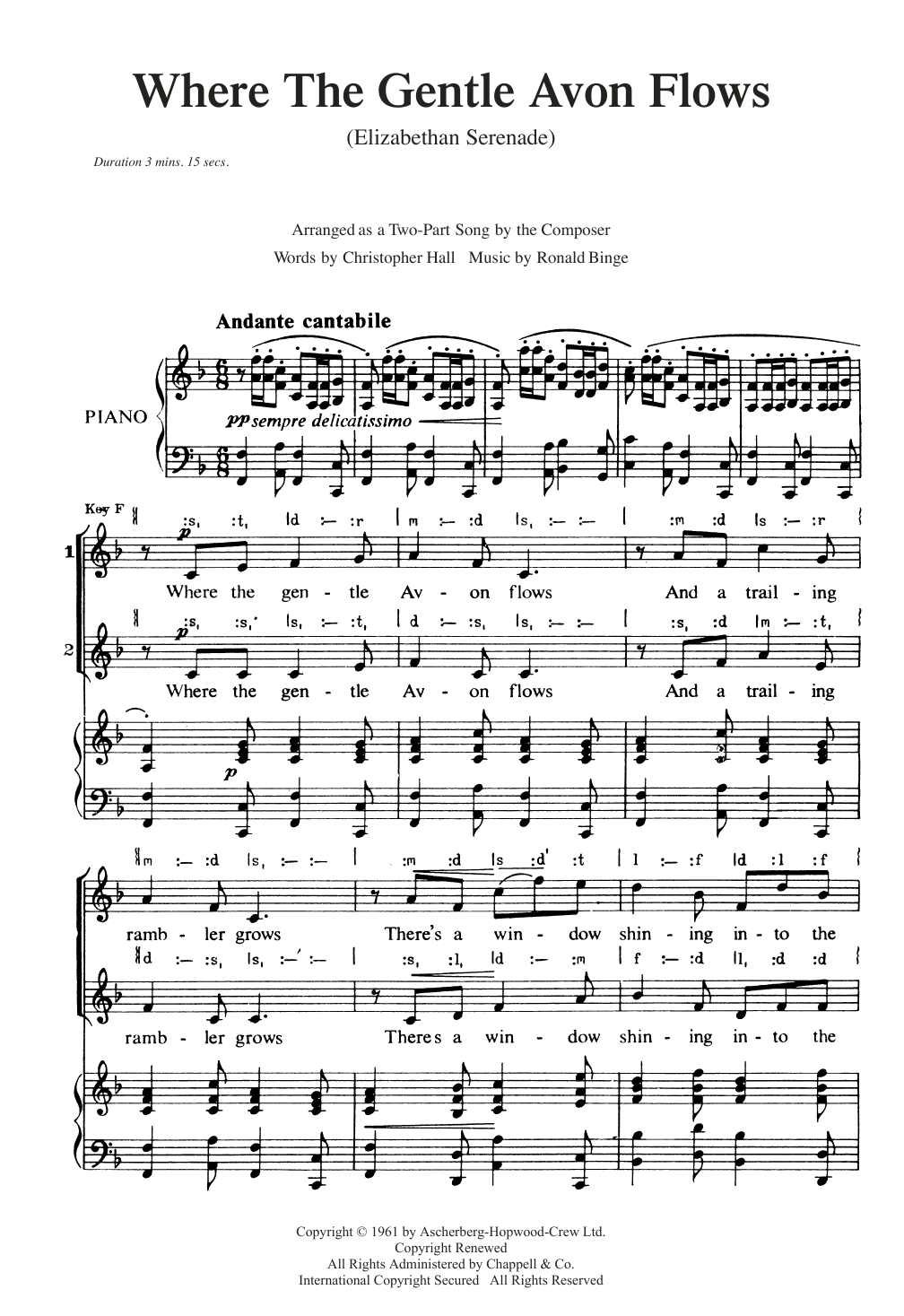 Ronald Binge Where The Gentle Avon Flows (Elizabethan Serenade) Sheet Music Notes & Chords for 2-Part Choir - Download or Print PDF