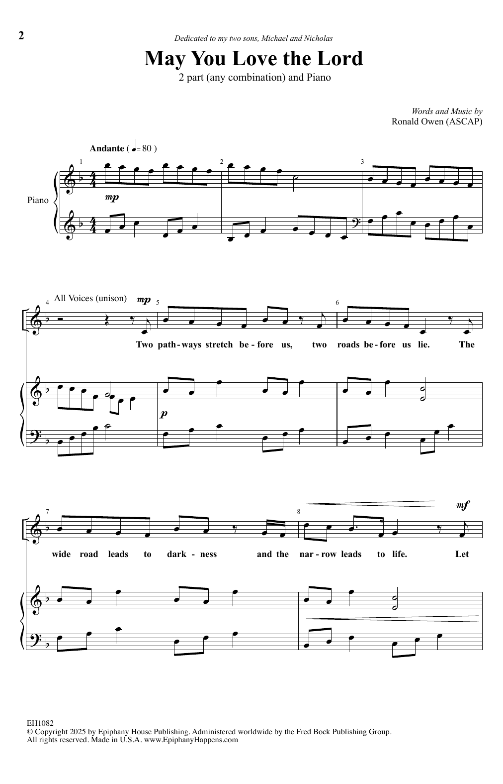 Ronald Owen May You Love The Lord Sheet Music Notes & Chords for 2-Part Choir - Download or Print PDF