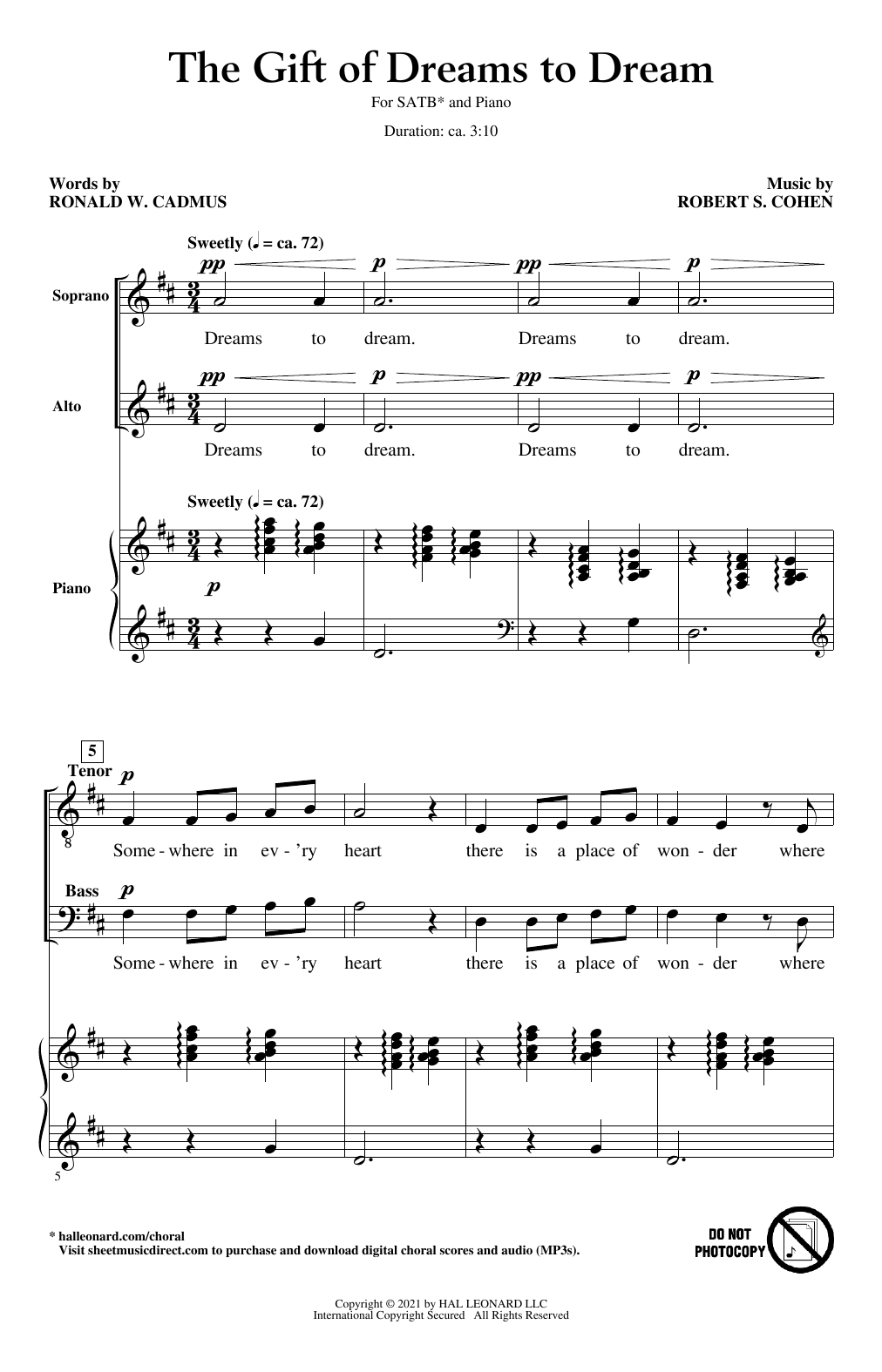 Ronald W. Cadmus and Robert S. Cohen The Gift Of Dreams To Dream Sheet Music Notes & Chords for SATB Choir - Download or Print PDF