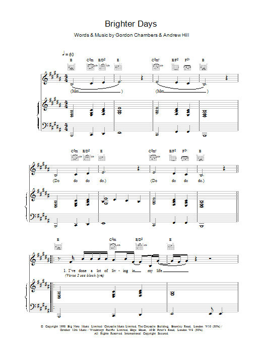 Ronan Keating Brighter Days Sheet Music Notes & Chords for Piano, Vocal & Guitar - Download or Print PDF