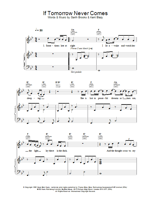 Ronan Keating If Tomorrow Never Comes Sheet Music Notes & Chords for Lyrics & Chords - Download or Print PDF