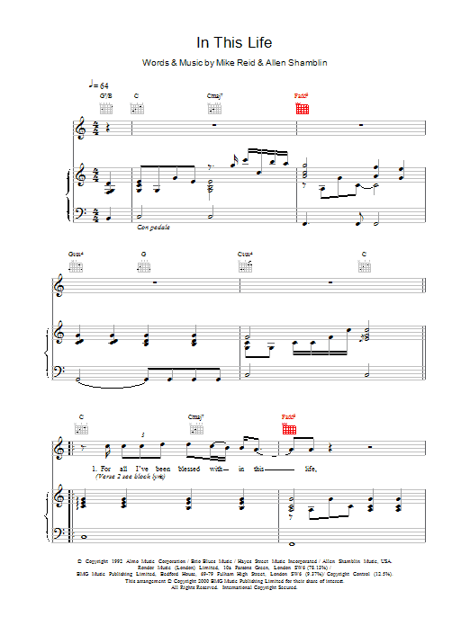 Ronan Keating In This Life Sheet Music Notes & Chords for Piano, Vocal & Guitar - Download or Print PDF