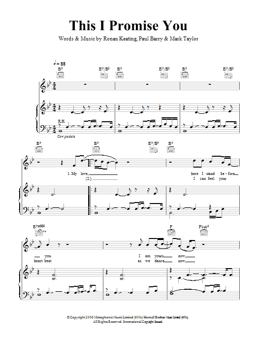 Ronan Keating This I Promise You Sheet Music Notes & Chords for Piano, Vocal & Guitar (Right-Hand Melody) - Download or Print PDF