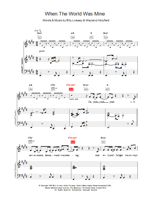 Ronan Keating When The World Was Mine Sheet Music Notes & Chords for Piano, Vocal & Guitar - Download or Print PDF