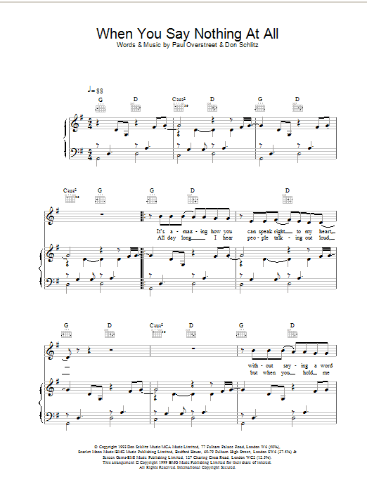 Ronan Keating When You Say Nothing At All Sheet Music Notes & Chords for Guitar Chords/Lyrics - Download or Print PDF