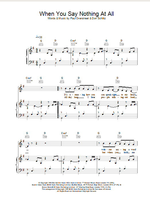 Ronan Keating When You Say Nothing At All Sheet Music Notes & Chords for Piano Chords/Lyrics - Download or Print PDF