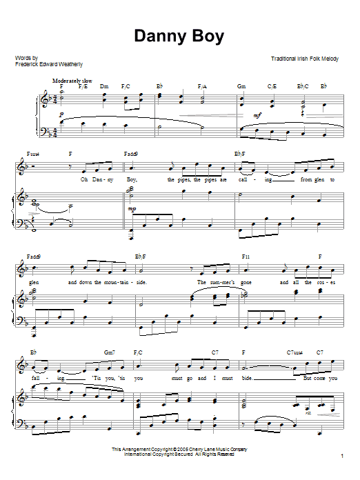 Ronan Tynan Danny Boy Sheet Music Notes & Chords for Piano, Vocal & Guitar (Right-Hand Melody) - Download or Print PDF